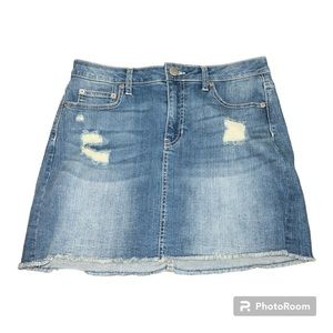 NOBO Juniors Mid Rise Distressed Medium Wash Denim Skirt Sz 11